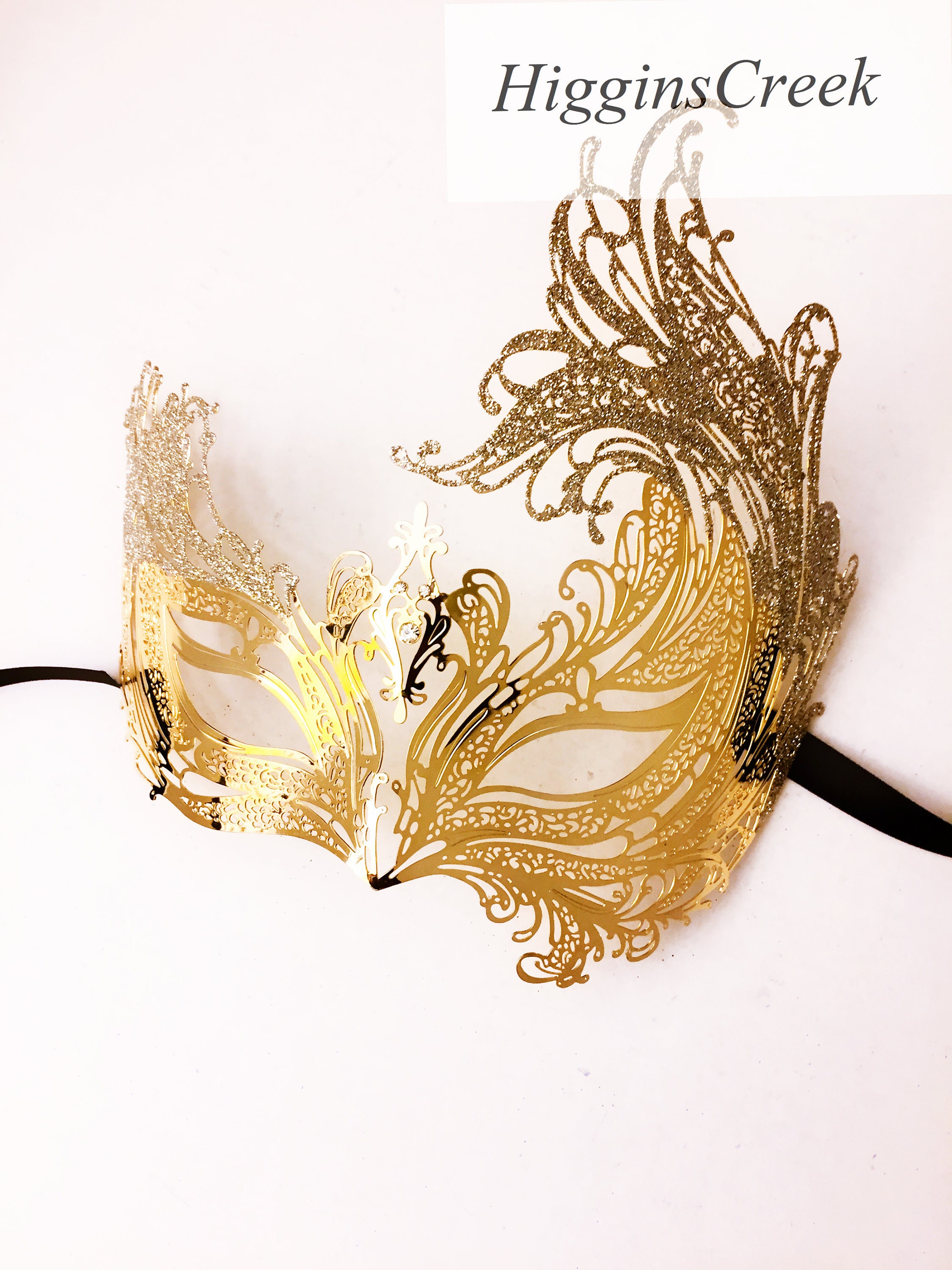 Máscara de oro de mascarada de mano con Shimmer máscaras Etsy