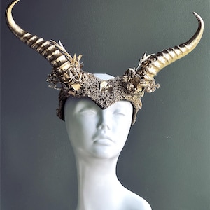 Gold Animal Horn Headpiece, Horn Headband, Woodland Creature, Forest Animal Horns, Photoshoot Prop, Animal Costume, image 1