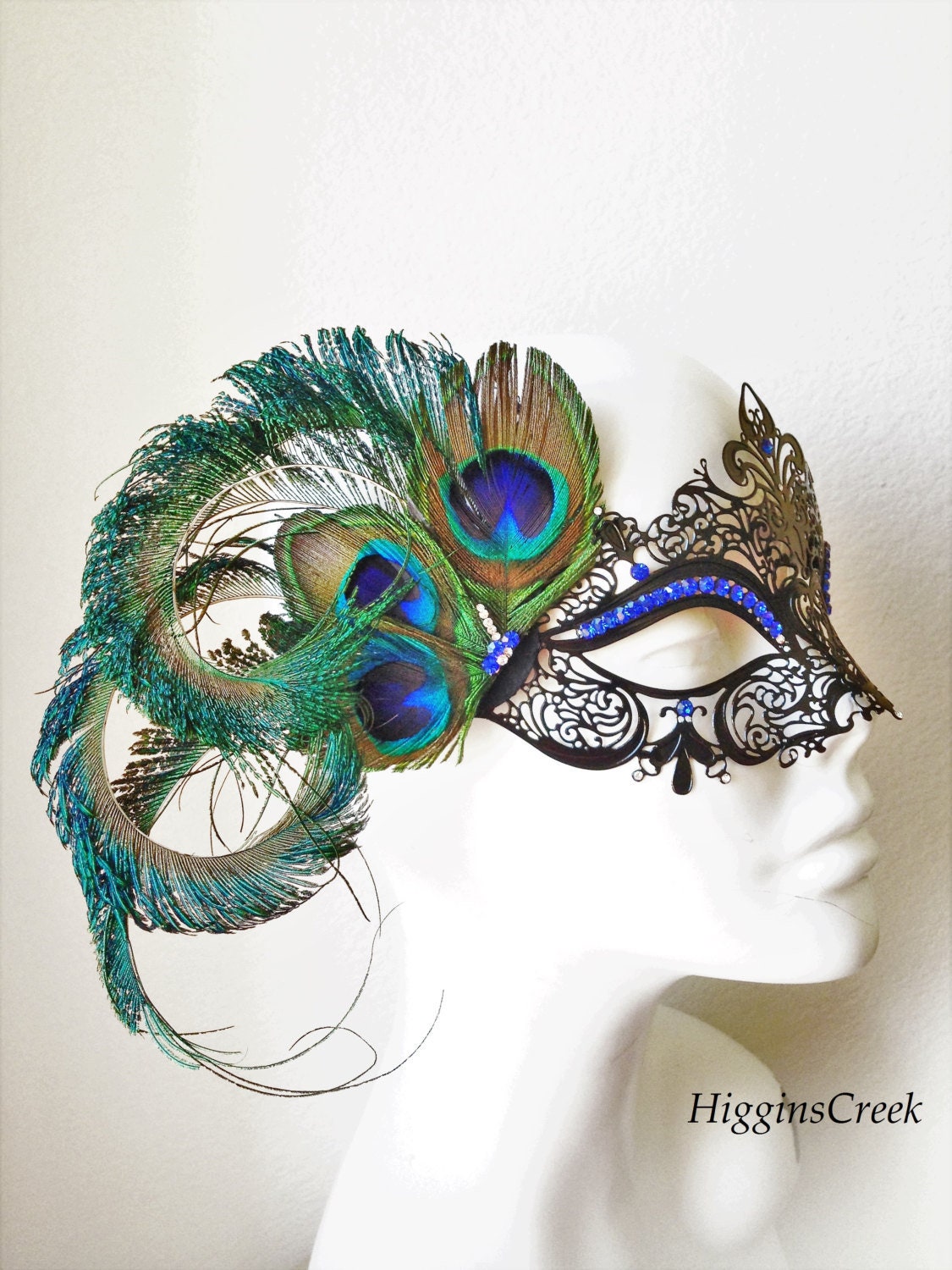 Boland 00265 Oogmasker Peacock Queen, pauwenkoningin, gezichtsmasker met pailletten, veren en lametta, kostuum, carnaval, themafeest, gemaskerd bal, groen/zwart