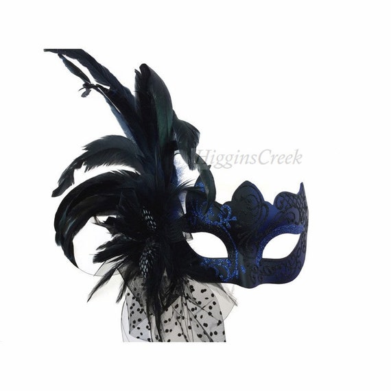 blue feather masquerade mask