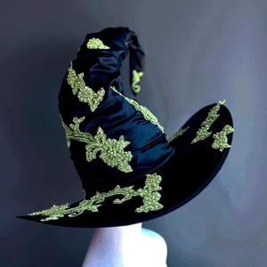 Häxkostymhatt GRÖN Häxhatt Halloween Cosplay Trollkarl Häxkonst Rekvisita Trollkarlshatt Trollkarlshatt Svart Häxhatt Halloween Festhatt bild 2
