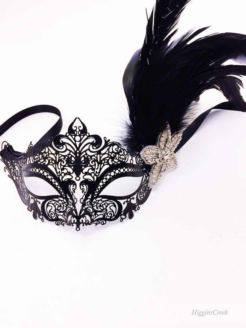 Black Tie event Masquerade Mask Women, Black feather mask, High quality elegant black venetian theme image 3