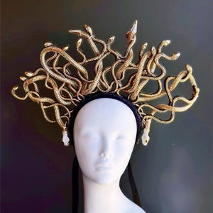 Golden Medusa Costume Crown, Gorgon Crown, Serpent Headpiece, Halloween Costume, Halloween Party, Medusa Snake Greek Costume