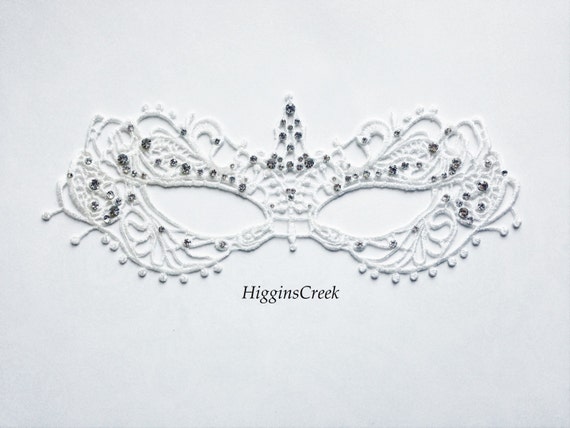 White mouse mask lace and gems Venetian Masquerade Party Ball