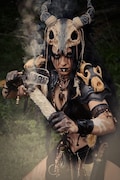 Wicker man Skull headdress Gaelic festival samhain pagan ritual horn skull feather headpiece Druid viking headwear Ram Horn Deer Antler