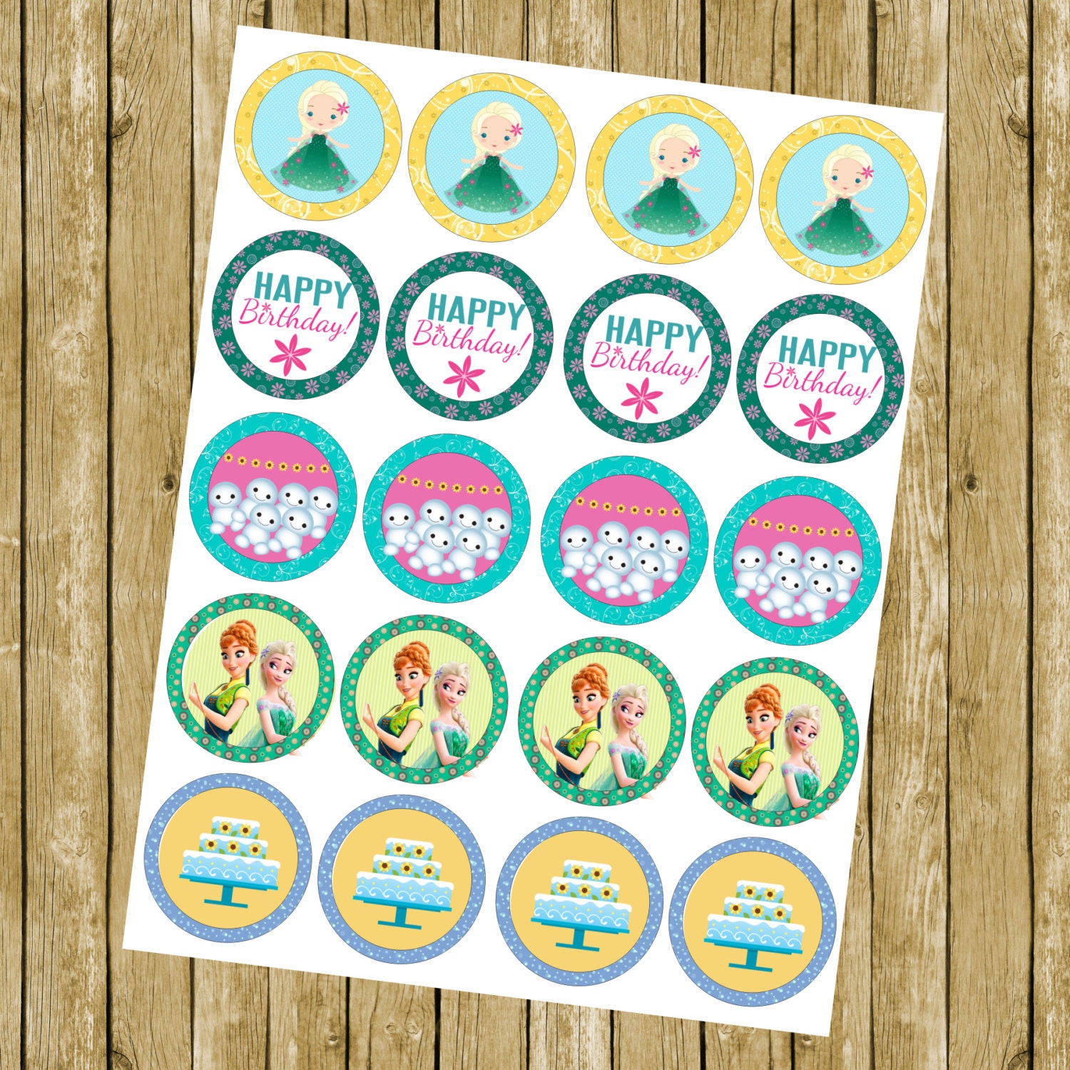 Frozen Fever Elsa Themed Cupcake Toppers / Party Tags INSTANT DOWNLOAD