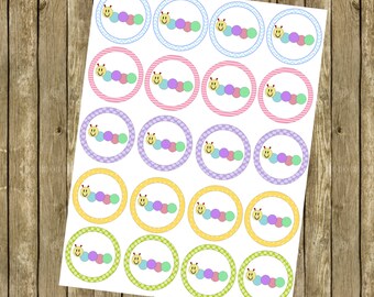 Baby Einstein Caterpillar Pastel Cupcake Toppers / Party Tags INSTANT DOWNLOAD Printable