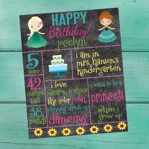Frozen Fever Customized Chalkboard/Whiteboard Birthday/ Back to School/Last Day of School/First Day of School/ Baby Shower/ Photo Prop Sign