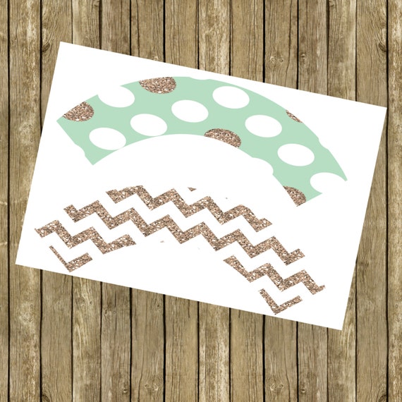 Vintage/ Shabby Chic Bridal Shower/Baby Shower Cupcake Wrappers-Mint/ Turquoise and gold: Il_570xn