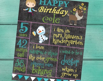 Frozen Party Customized Kristoff Chalkboard Birthday Sign/ Back to School/Last Day of School/First Day of School/ Baby Shower/ Photo Prop