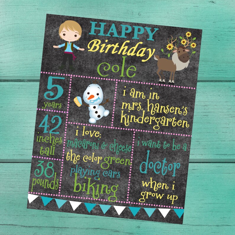 Frozen Party Customized Kristoff Chalkboard Birthday Sign/ Back to School/Last Day of School/First Day of School/ Baby Shower/ Photo Prop image 1