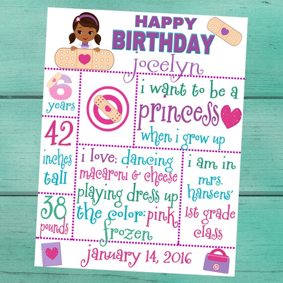 Doc McStuffins Customized Chalkboard Birthday Sign/ Back to School/Last Day of School/First Day of School/ Baby Shower/ Photo Prop Sign Il_570xn