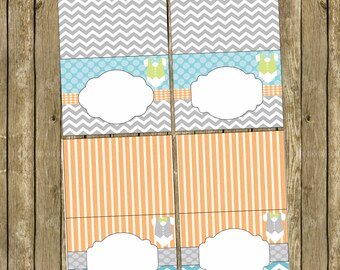 Little Guy in a Tie/ Little Man Food Tent/  Party Labels  Orange, Blue and Gray INSTANT DOWNLOAD