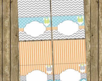 Little Guy in a Tie/ Little Man Food Tent/  Party Labels  Orange, Blue and Gray INSTANT DOWNLOAD