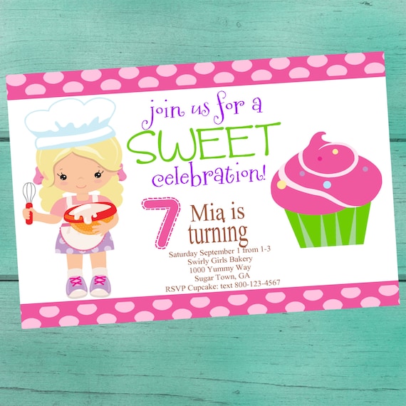 Cupcake/ Baking Birthday Party/ Shower Customized Digital Invitation w/ or w/out Child Photo Il_570xn
