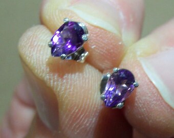 Amethyst Sterling Silver Earrings - Pear shape - 6 X 4 mm stones- Post SS  (EF01)