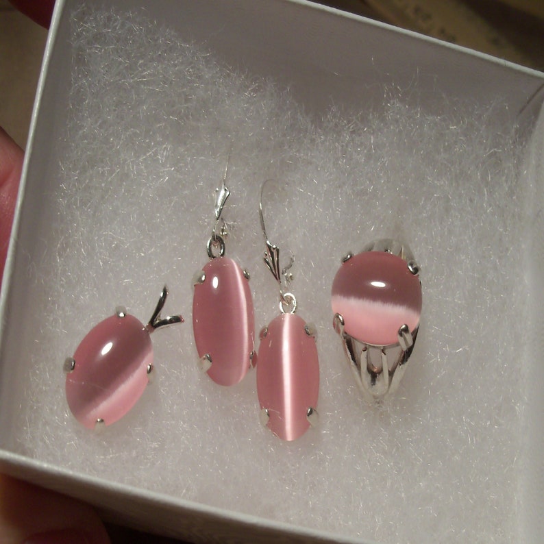 Pendant and earrings Includes a Beautiful ring ST09 Pink Dale Stone Set in Sterling Silver