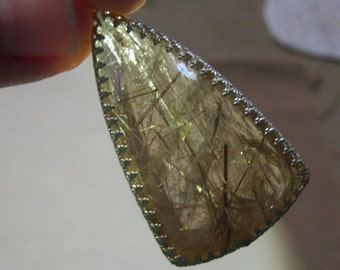 Rutilated Smokey Quartz Sterling Silver Pendent - Fancy Bezel - Excellent To Wear with Anything   (PF09)