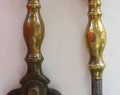 Brass iron fireplace tools tongs shovel antique vintage 18th century heavy Early American home decor