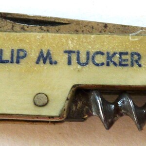 Philip Tucker vintage advertising pocket knife corkscrew bottle opener jacknife nickel