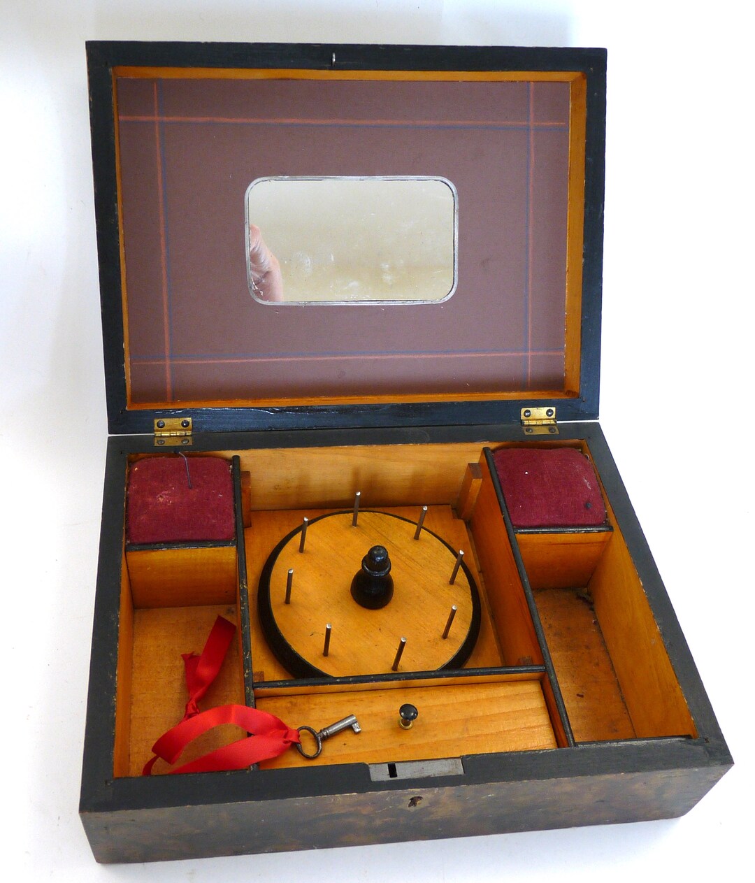 Antique Victorian Shaker Sewing Box Fitted 19th Ct Wood Mirror Etsy