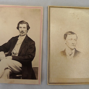 2 antique carte de visite cards dapper men tax stamps photo mustach