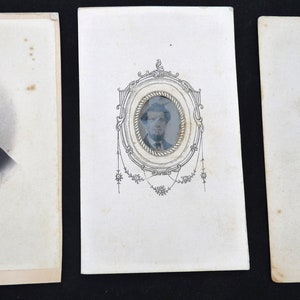 Antique tin type carte de visite cards Allen French Sawyer Keene NH boy man beard photograph