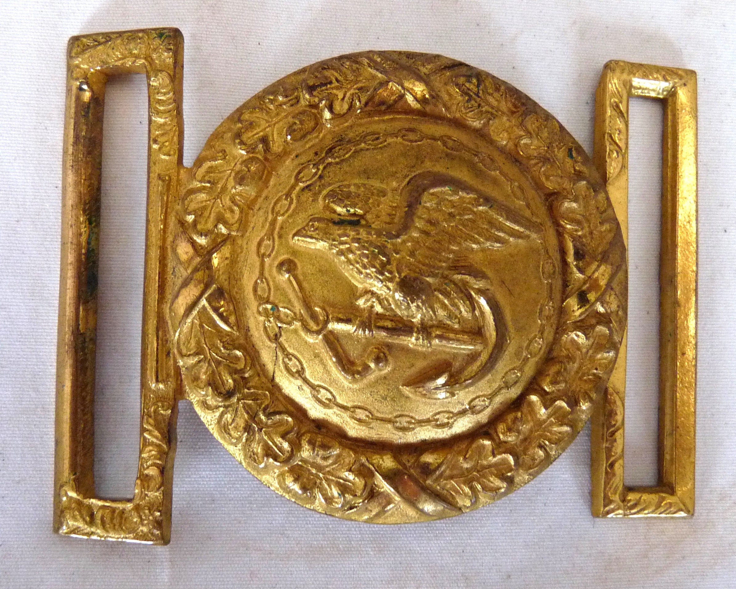 Antique US Navy Officers Brass Belt Buckle Spanish American War J R Gaunt  NY Made in England Gold Wash Military 