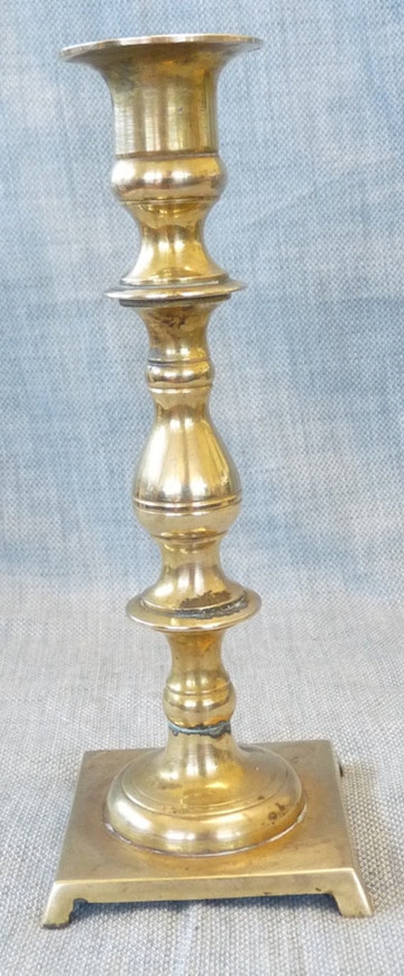Antique Brass Pushup Candlestick Queen Anne 19th Century 