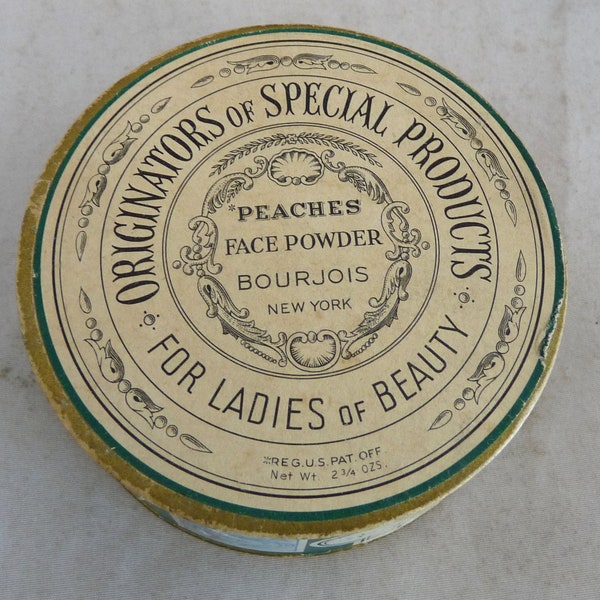 Antique Bourjois Face Powder box Peaches NY advertising vanity 1920s