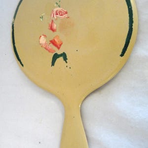 Antique celluloid Victorian hand mirror beveled round cream vintage vanity
