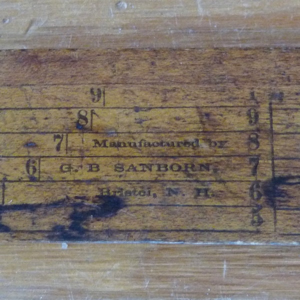 Antique primitive Sanborn logging ruler Bristol NH lumber measure