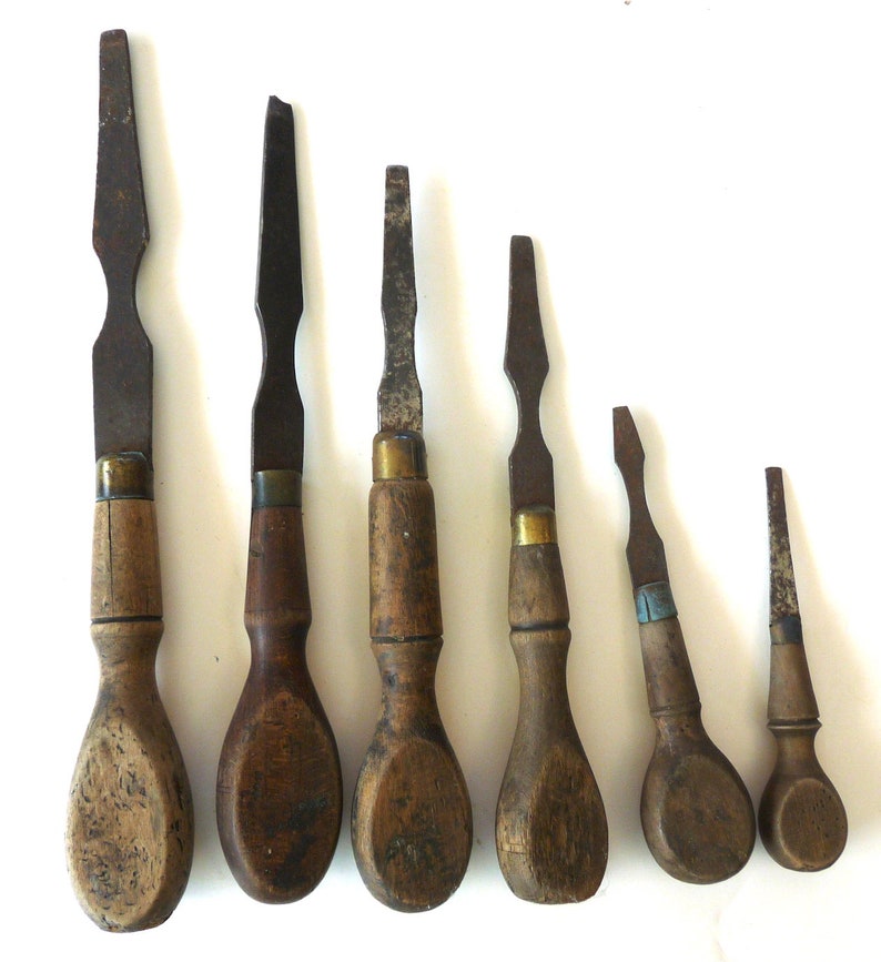 6 Flathead Screwdriver Tools Antique Wood Brass Wood Working Etsy