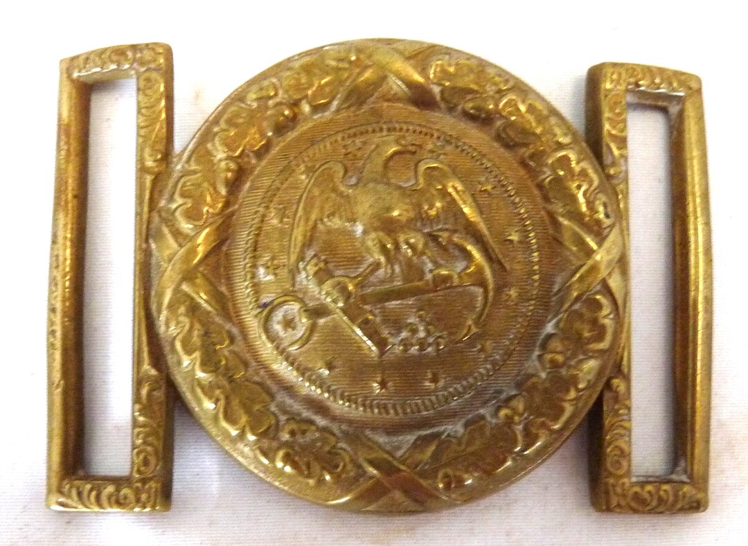 Antique US Navy Officers Brass Belt Buckle Spanish American War 13