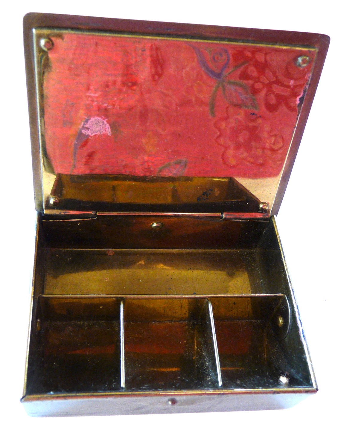 Gesch antique vintage brass stamp box Arts Crafts hammered Etsy