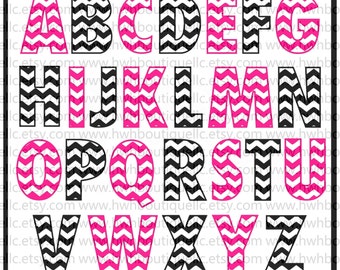 Chevron Font - Chevron Monogram SVG Alphabet Font - Complete A-Z- PDF, DFX included - Silhouette Cut File Digital Download - Cricut File