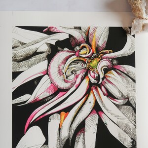 Abstract Dahlia Flower Print, Original Pen and Ink Drawing Print, Botanical Print