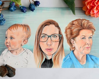 Custom Family Portrait Drawing Illustration from Photo, color marker