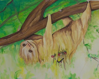 Sloth Fantasy Landscape Print from Original Drawing, Signed