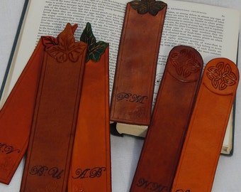 Leather bookmark, Leaf or Celtic Knot, 3rd anniversary, personalised gift, custom, handmade, embossed, stocking filler
