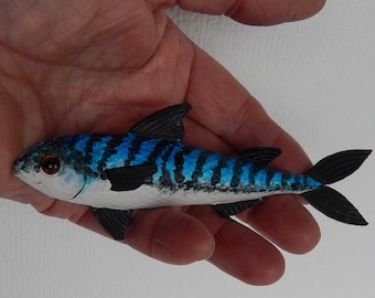 3D Fish, mackerel, handmade in leather, beach decor, seaside display or brighten a wall