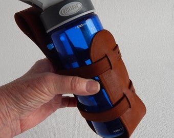 Handmade Leather Bottle Holder: Adjustable Belt Holster, Hiker Gift