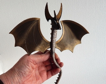 Handmade Leather Dragon Sculpture: Fantasy Wyvern Figurine