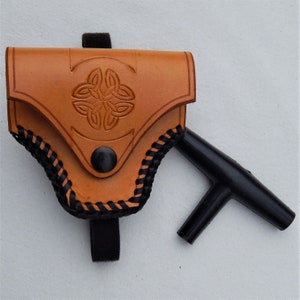 Handmade Leather Harp Tuning Key Case: Celtic Knot Embossed