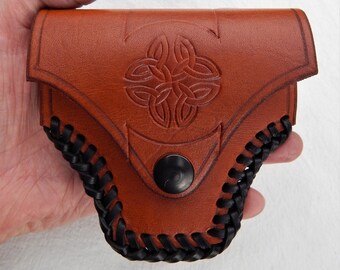 Handmade Leather Harp Tuning Key Case: Celtic Knot Embossed Pouch
