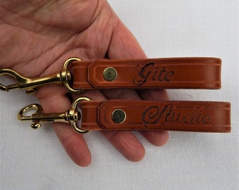 Belt Strap Loop, Clip, in British Leather, personalised, chain, towels, light pull, keyring with metal trigger clip.