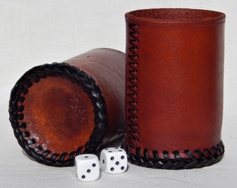 Handmade British Leather Dice Cup: Personalized Desk Tidy, Board Game Shaker