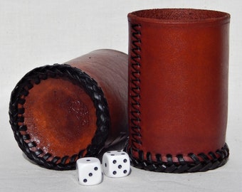 Dice cup in British Leather, Dice shaker pot, personalised leather gift, desk tidy, 3rd Anniversary, gaming dice, board game, handmade