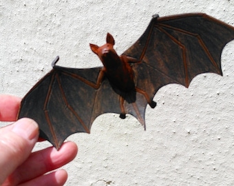 Bat in leather,hat decoration, Halloween decor, wican, witch, pipistrel bat, handmade