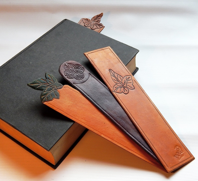 British Leather Bookmark Personalized Ivy Leaf Celtic Knot Etsy